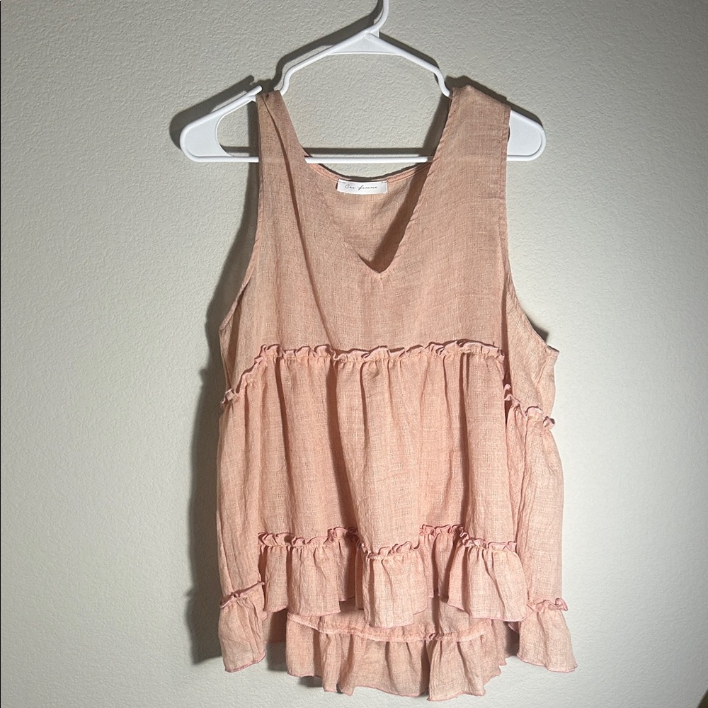 Ces Femme Peach Pink Ruffle Tank Top